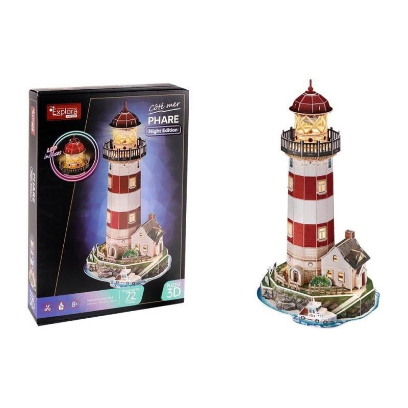 3D Lighthouse Puzzle - Construction Game - EXPLORA - 72 pieces - Ages