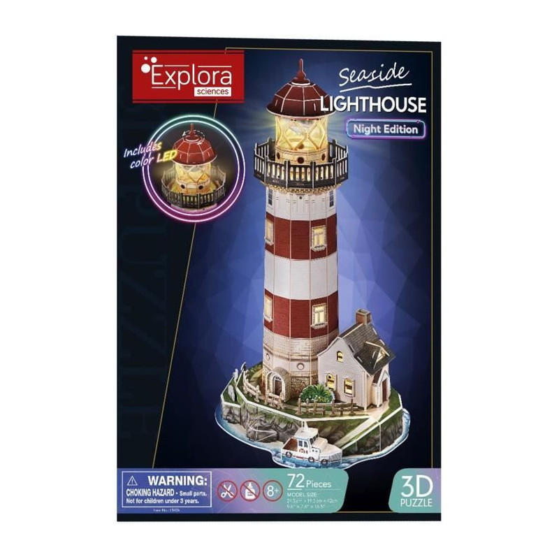 3D Lighthouse Puzzle - Construction Game - EXPLORA - 72 pieces - Ages