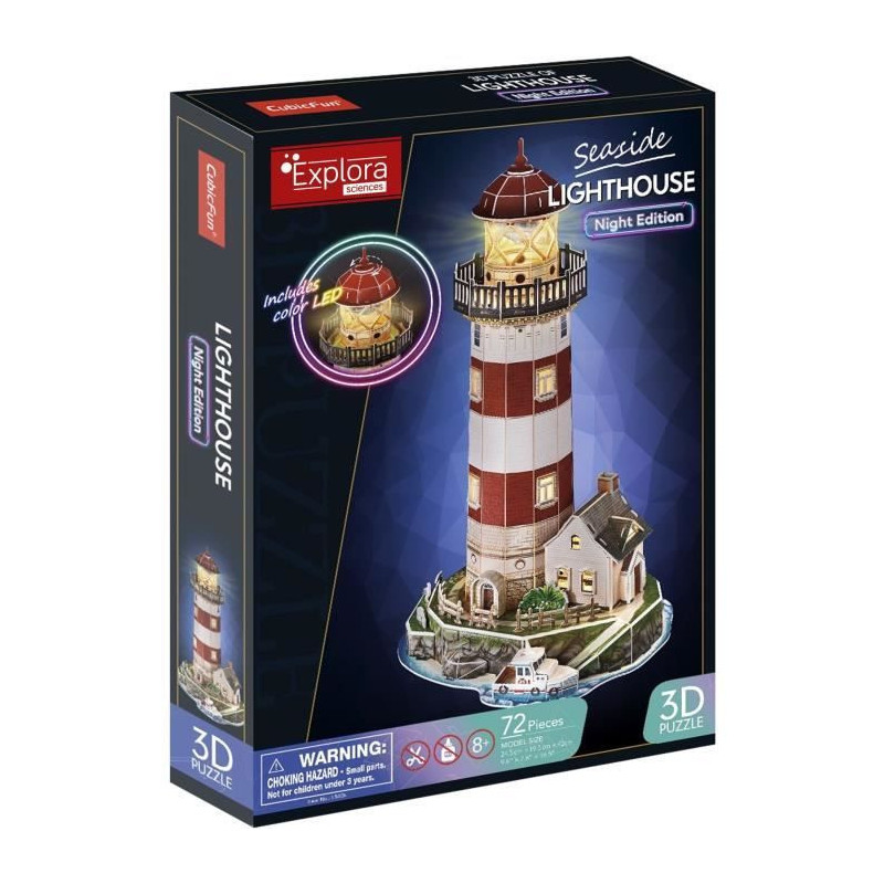 3D Lighthouse Puzzle - Construction Game - EXPLORA - 72 pieces - Ages