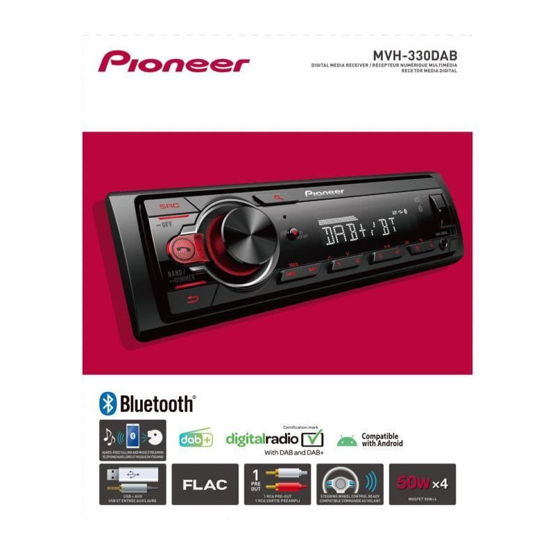 Autradio - Pioneer - MVH -330DAB - USB - DAB+ - AUX - Bluetooth