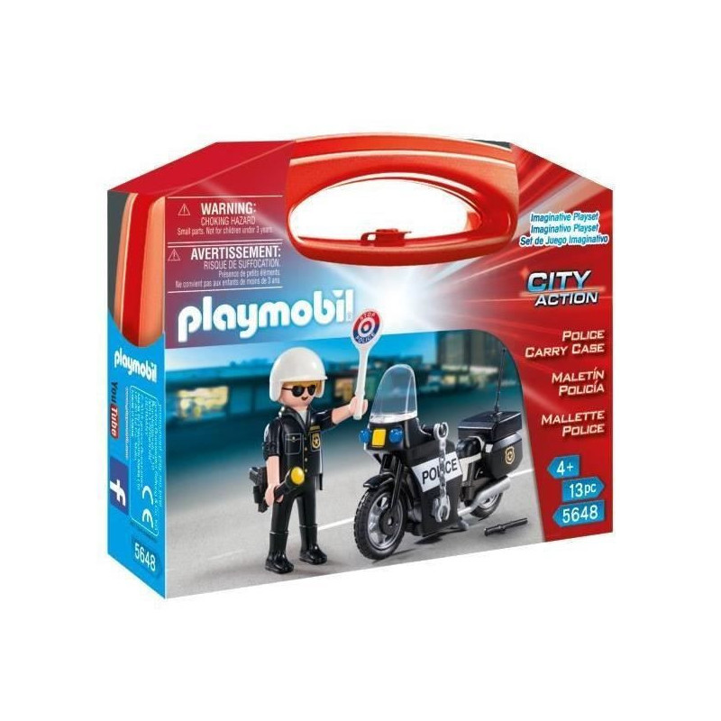 PLAYMOBIL - Police Biker Suitcase - Boy - 13 pieces - From 4 years old