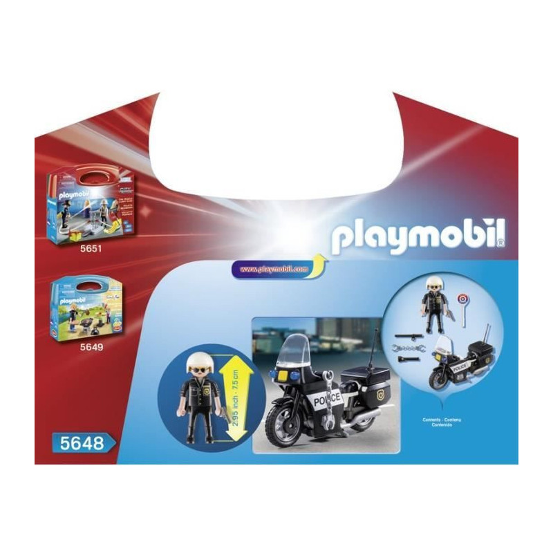 PLAYMOBIL - Police Biker Suitcase - Boy - 13 pieces - From 4 years old