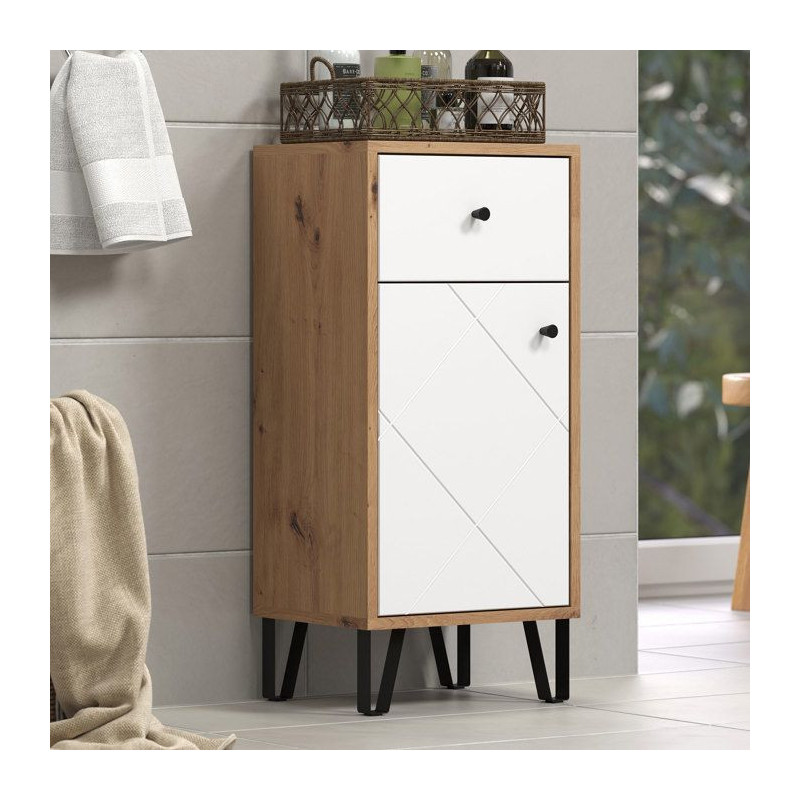 Bathroom furniture - low storage - Oak and white decor - L36 x D29 x H