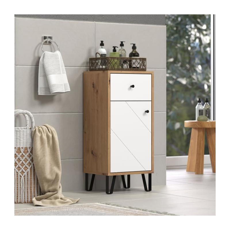 Bathroom furniture - low storage - Oak and white decor - L36 x D29 x H