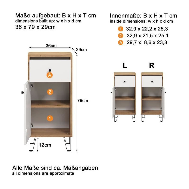 Bathroom furniture - low storage - Oak and white decor - L36 x D29 x H