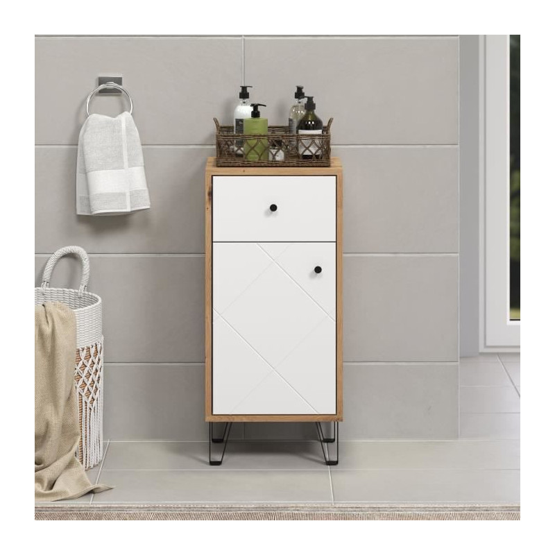 Bathroom furniture - low storage - Oak and white decor - L36 x D29 x H