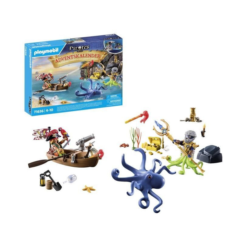 PLAYMOBIL 71636 Pirate Advent Calendar, 24 surprises, 98 pieces, Ages