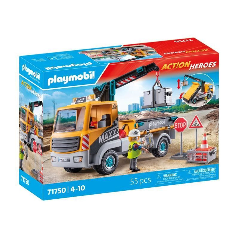 PLAYMOBIL 71750 Crane Truck, Worker & Accessories