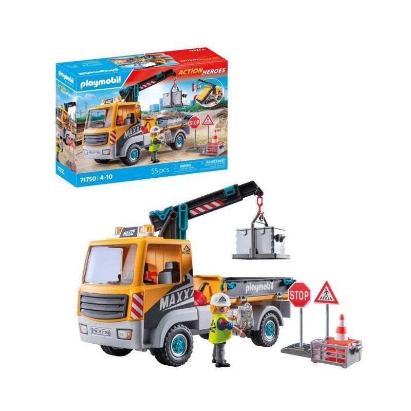 PLAYMOBIL 71750 Crane Truck, Worker & Accessories