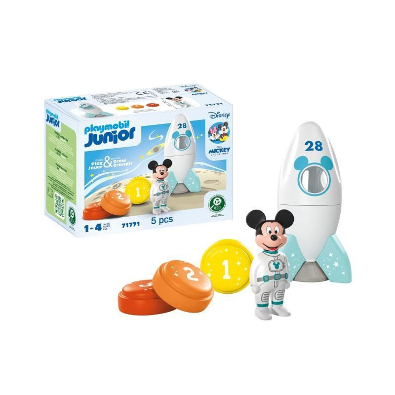 PLAYMOBIL Junior 71771 Mickey astronaut with his rocket, Disney, 5 pie