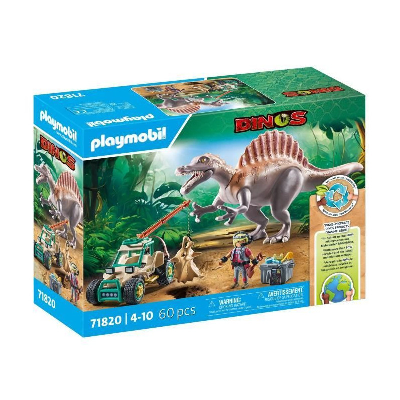 PLAYMOBIL 71820 Spinosaurus, Researcher and Vehicle with Swivel Crane,