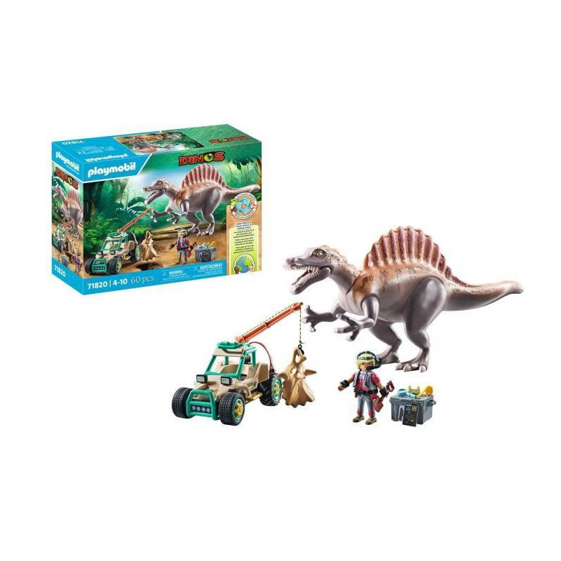 PLAYMOBIL 71820 Spinosaurus, Researcher and Vehicle with Swivel Crane,