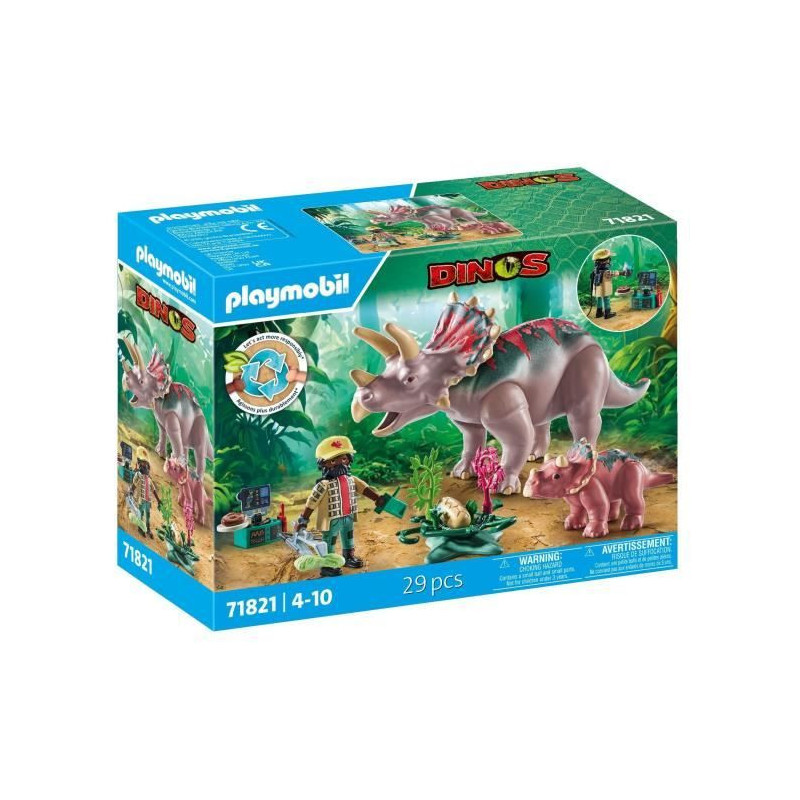 PLAYMOBIL 71821 Triceratops with Baby and Explorer, Dinos, 29 pieces,