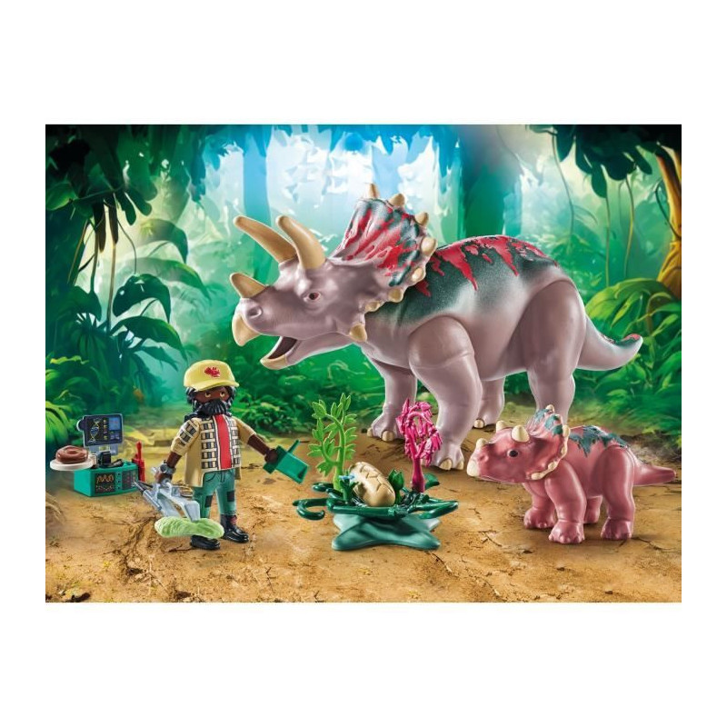PLAYMOBIL 71821 Triceratops with Baby and Explorer, Dinos, 29 pieces,