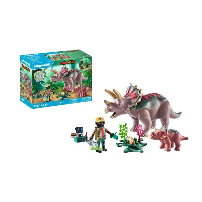 PLAYMOBIL 71821 Triceratops with Baby and Explorer, Dinos, 29 pieces,
