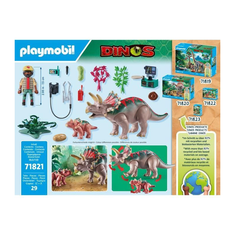 PLAYMOBIL 71821 Triceratops with Baby and Explorer, Dinos, 29 pieces,