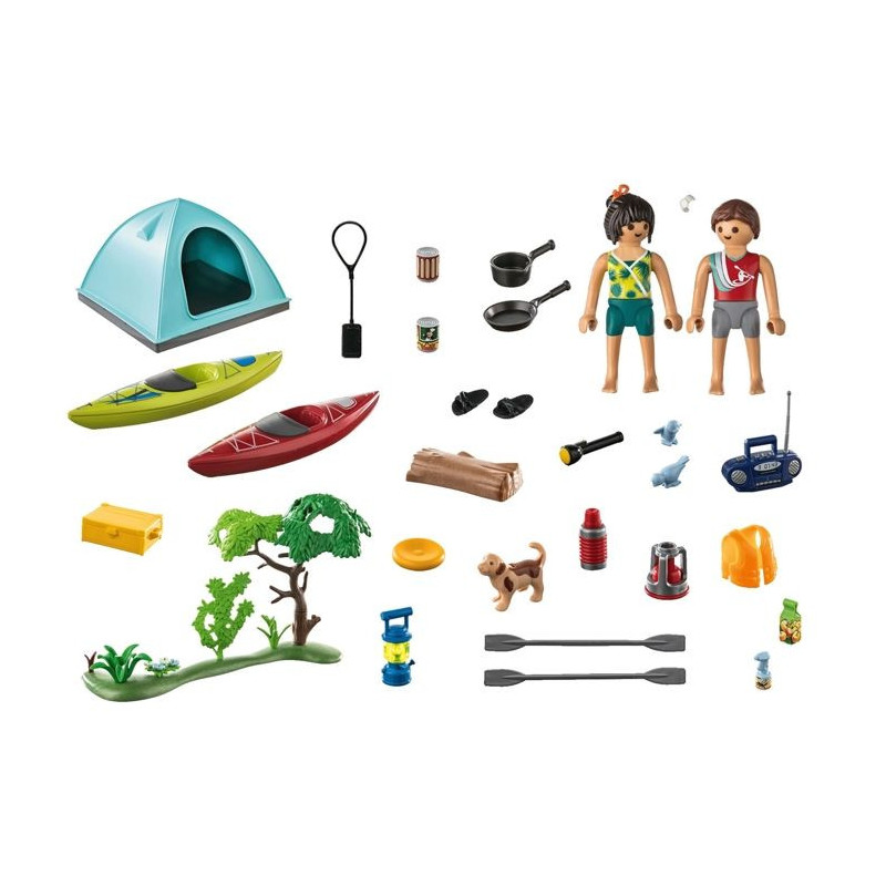 PLAYMOBIL 71425 Family and Tent - Contains 3 figures, 3 bikes and many