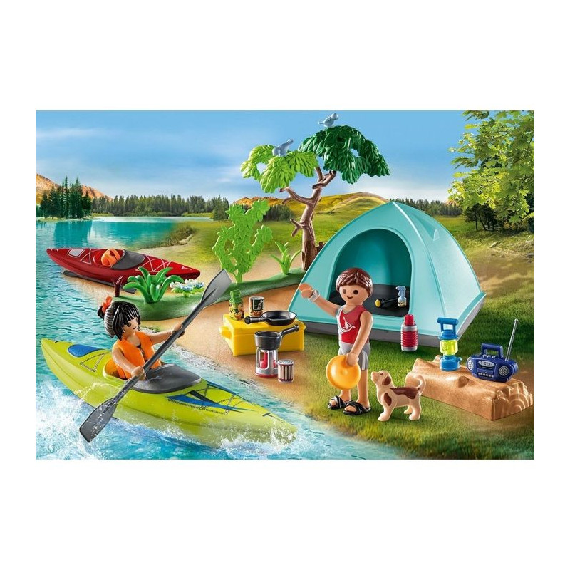 PLAYMOBIL 71425 Family and Tent - Contains 3 figures, 3 bikes and many