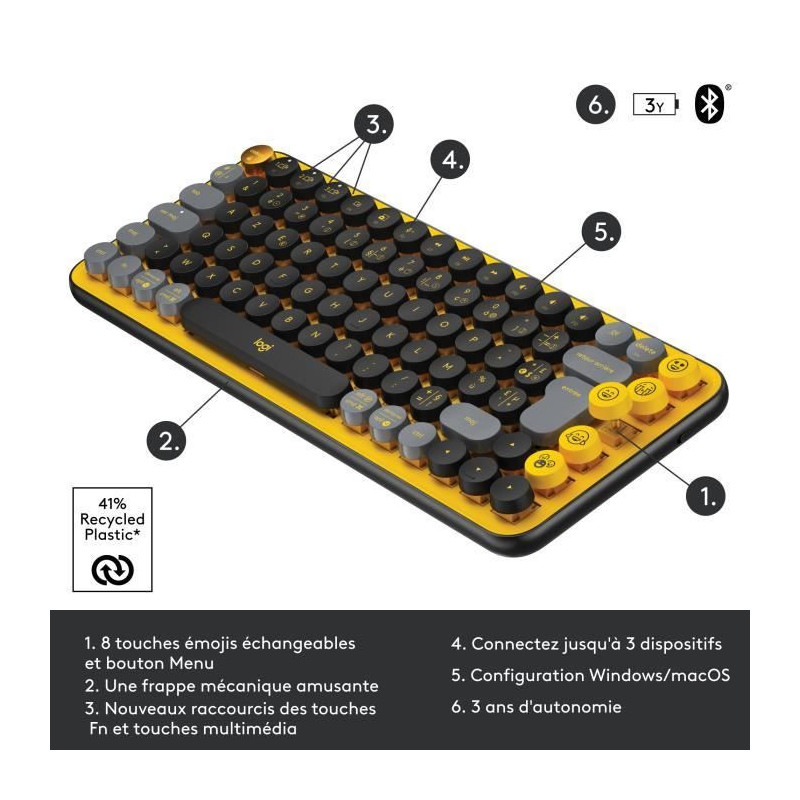 Logitech Wireless Keyboard - Mechanical POP Keys with Customizable Emo