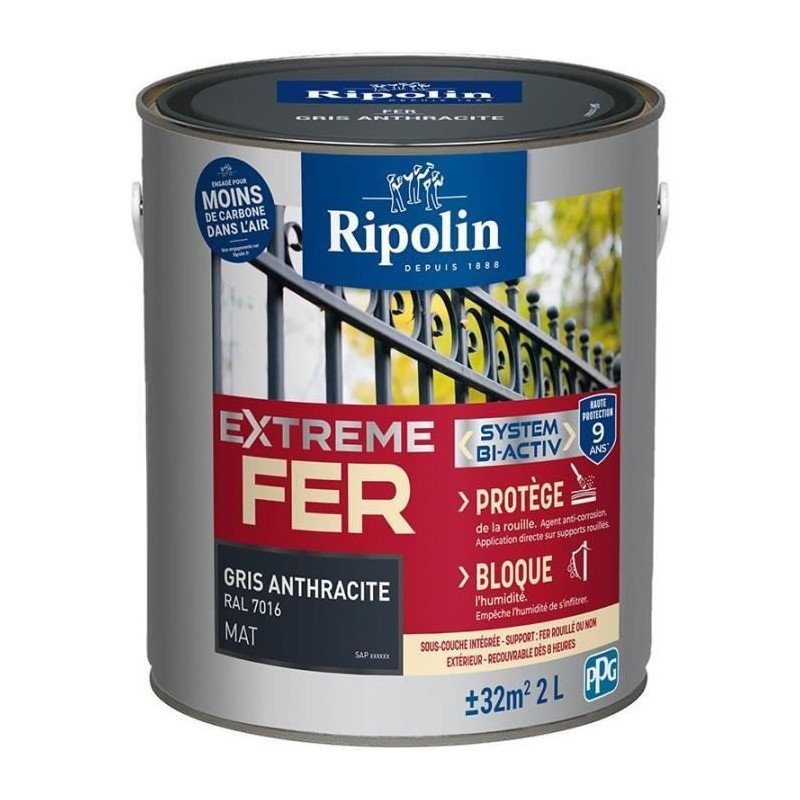 Iron paint - RIPOLIN - 395988 - Anthracite gray - Matte - 2 L
