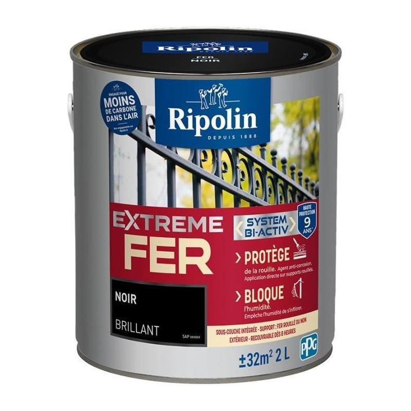 Iron paint - RIPOLIN - 396703 - Black - Glossy - 2 L