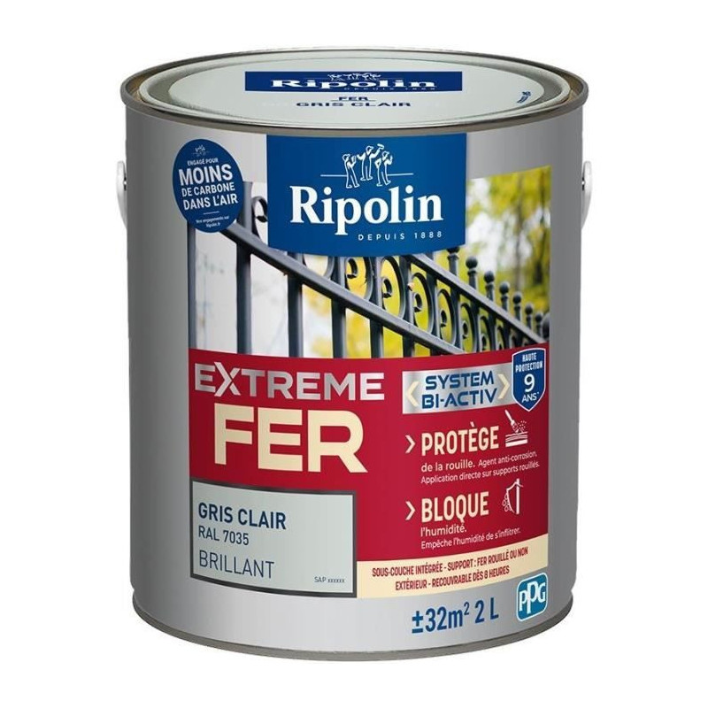 Iron paint - RIPOLIN - 396709 - Light gray - Glossy - 2 L