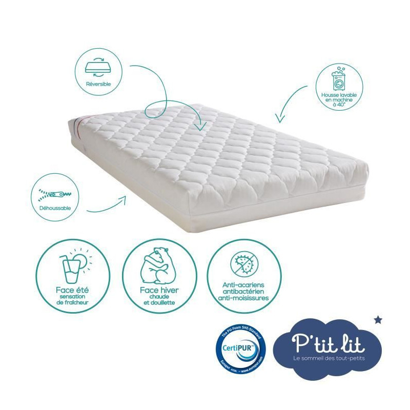 Air-conditioned baby mattress - 60x120x10 cm - Reversible - Removable