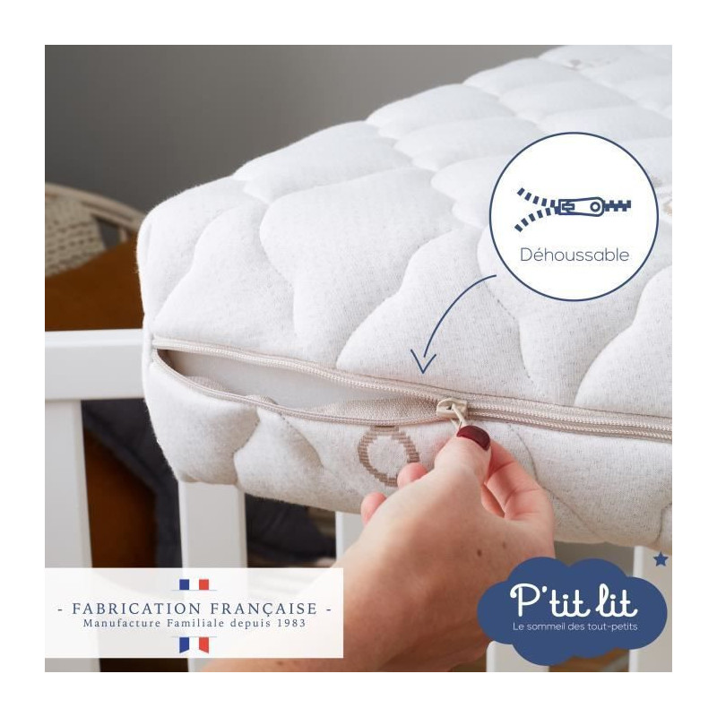 Organic Cotton Baby Mattress - 60x120x10 cm - 100% Cotton - Removable
