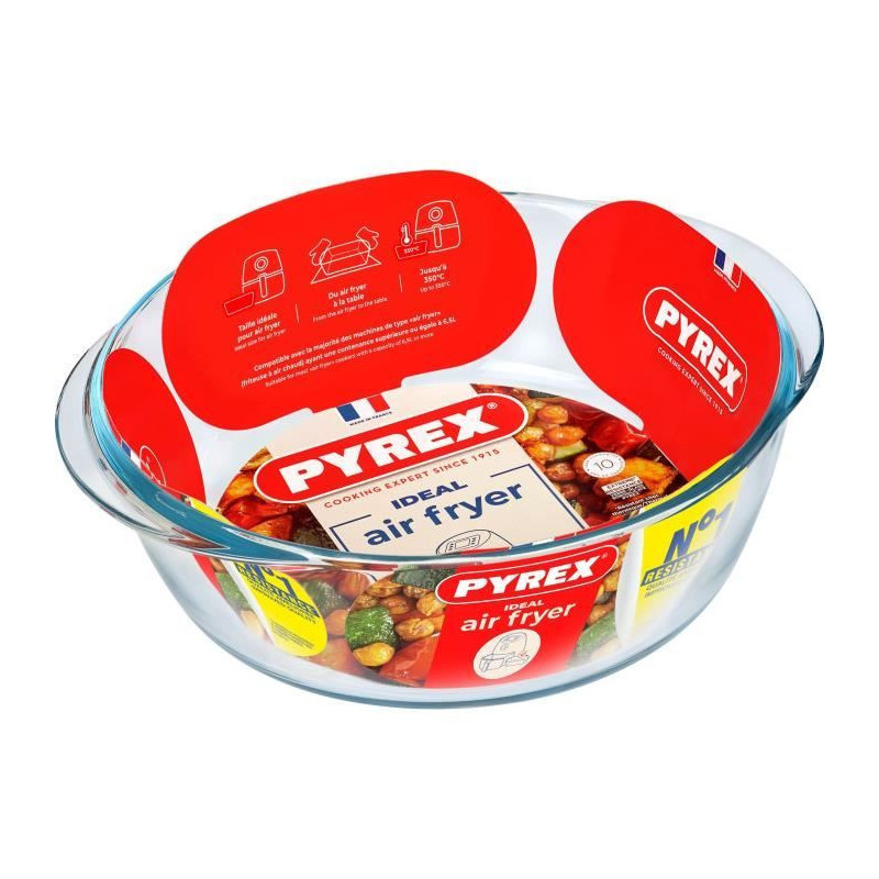 Air fryer dish - PYREX - 1450144 - Round - Borosilicate glass - 26 cm