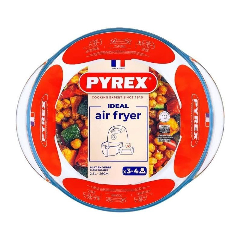 Air fryer dish - PYREX - 1450144 - Round - Borosilicate glass - 26 cm