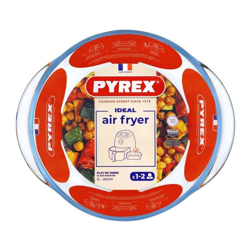 Air fryer dish - PYREX - 1450140 - Round - Borosilicate glass - 20 cm