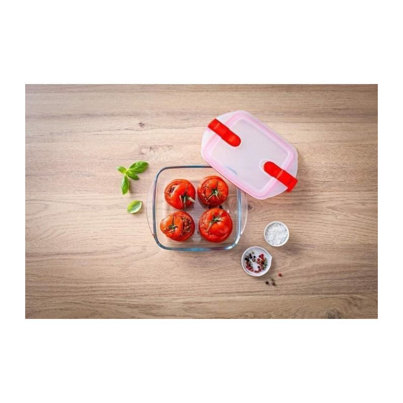 PYREX - COOK & HEAT - Square glass box with lid 20 * 17 cm