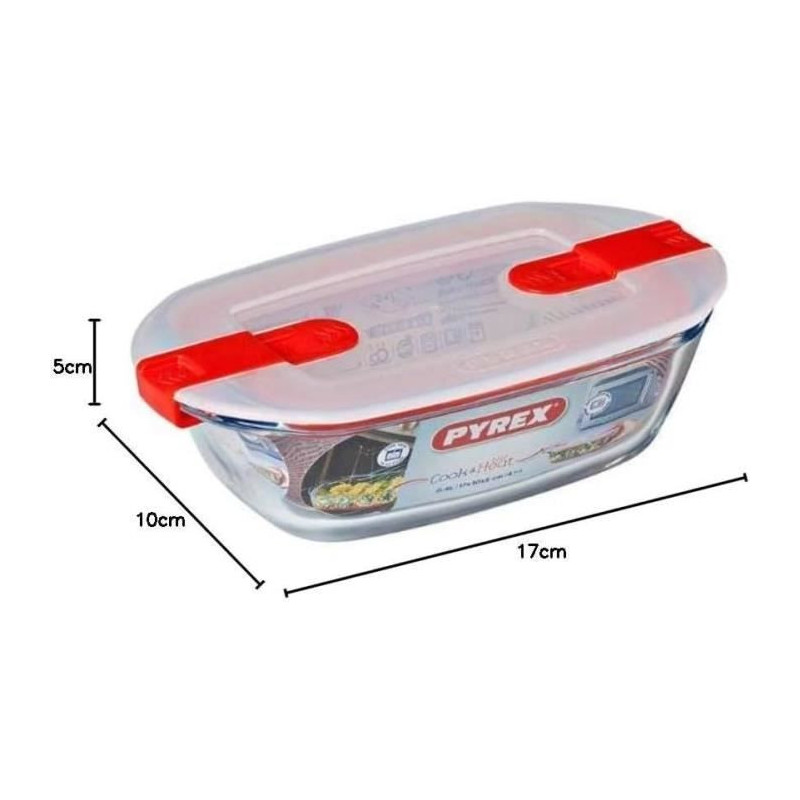PYREX - COOK & HEAT - Rectangular glass box with lid 17 * 10 cm