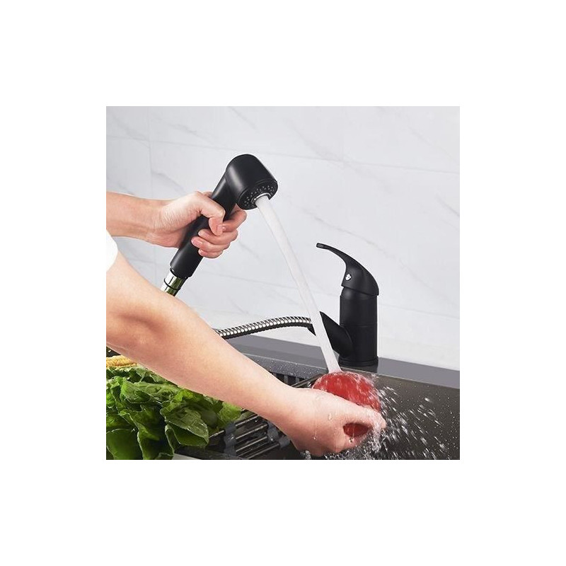 Sink Mixer Tap - BAGO - Pull-Out 2-Jet Spray - Matte Black - Classic D