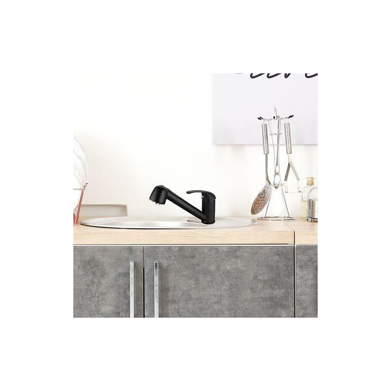 Sink Mixer Tap - BAGO - Pull-Out 2-Jet Spray - Matte Black - Classic D