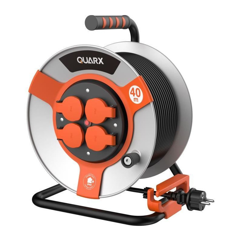 Hose reel - QUARX - Construction site - 40m, H05VV-F 3G1.5mm², metal