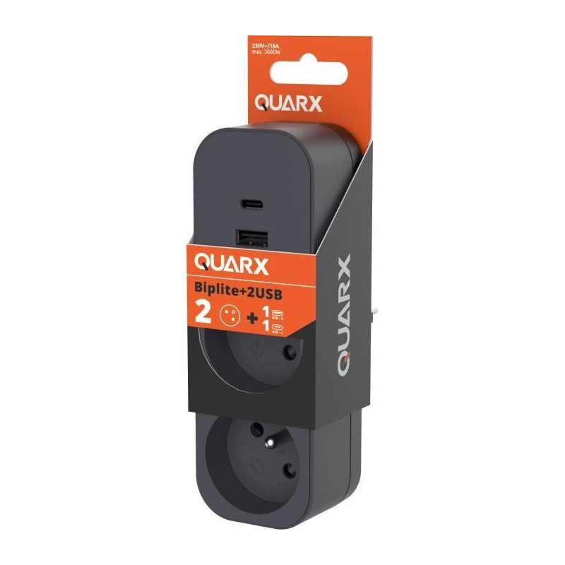 Biplite - QUARX - 2P 16A - With USB-A and USB-C, NF compliant