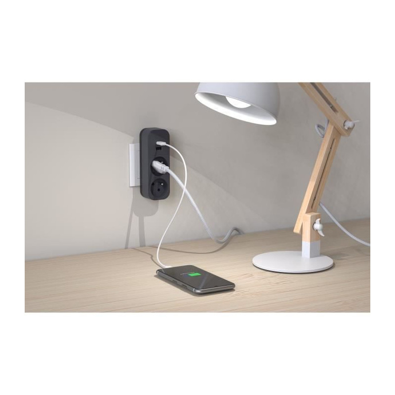 Biplite - QUARX - 2P 16A - With USB-A and USB-C, NF compliant