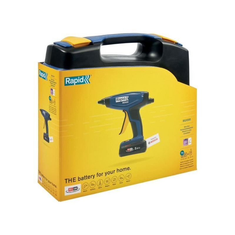 18V 900g/h battery-powered glue gun - RAPID - BGX500 - Case + 2.5Ah ba
