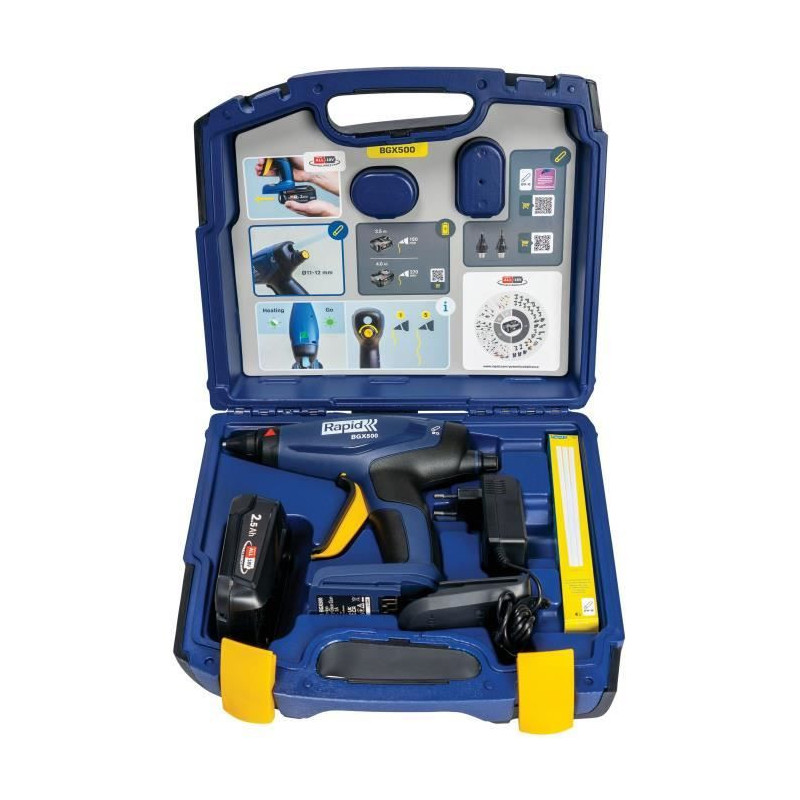 18V 900g/h battery-powered glue gun - RAPID - BGX500 - Case + 2.5Ah ba