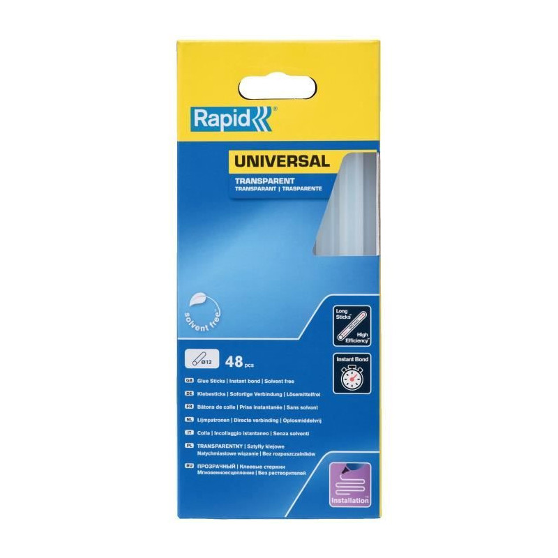 Glue - RAPID - 12mm x 48 sticks - Transparent - High flow - Setting ti