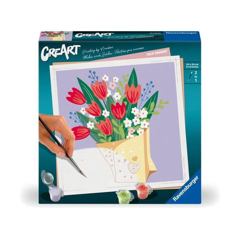 CreArt 20x20 cm Bouquet of Tulips, Creative Leisure, Adult, Paint by N