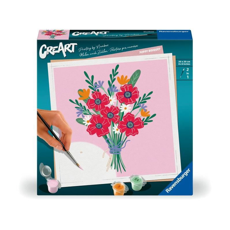CreArt 20x20 cm Poppy bouquet, Creative leisure, Adult, Paint by numbe