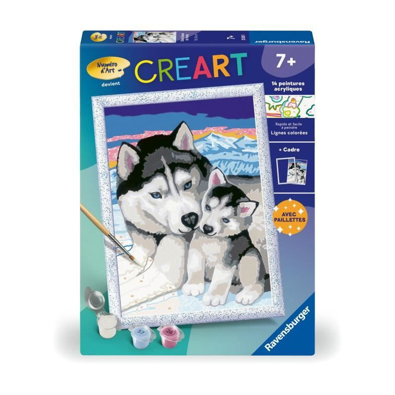 CreArt Kids 18x24cm Sweet Husky Kisses, Paint by Numbers Kit, Art Numb