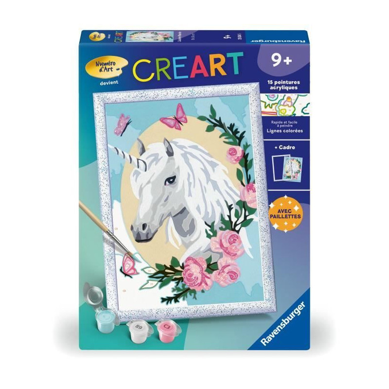 CreArt Kids 18x24cm Flowery Unicorn, Ages 9+, Paint by Numbers Kit, Ar