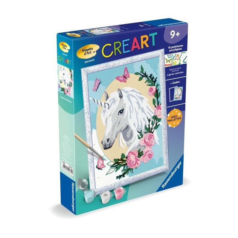 CreArt Kids 18x24cm Flowery Unicorn, Ages 9+, Paint by Numbers Kit, Ar