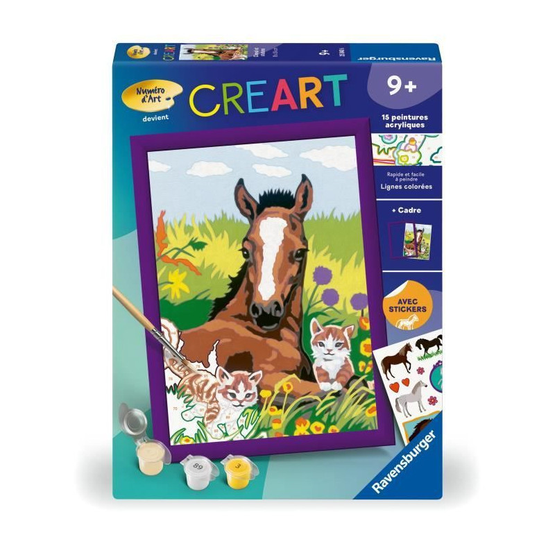 CreArt Kids 18x24cm Horse and Kittens, Paint by Numbers Kit, Art Numbe