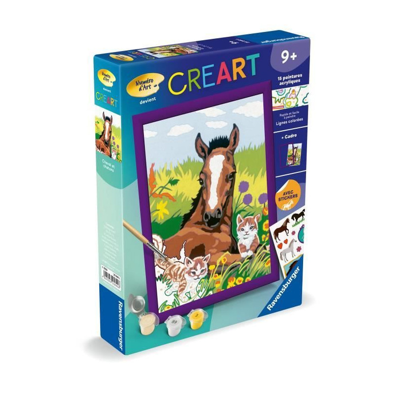 CreArt Kids 18x24cm Horse and Kittens, Paint by Numbers Kit, Art Numbe
