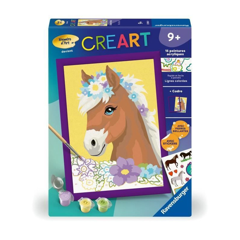 CreArt Kids 18x24cm Flowery Horse, Paint by Numbers Kit, Art Number, A