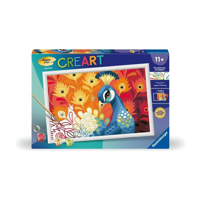 CreArt Kids 31x21cm Peacock, Paint by Numbers Kit, Ages 9+, 25907, Rav